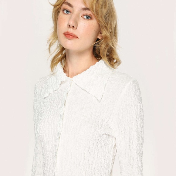 Cider white textured button down, like new, cropped, xs. - Picture 7 of 8